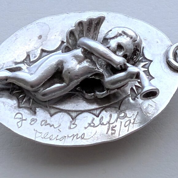 Joan Slifka Sterling 925 Heart Angel Cross Love Luck Charm Two Sided Bracelet - Picture 7 of 14